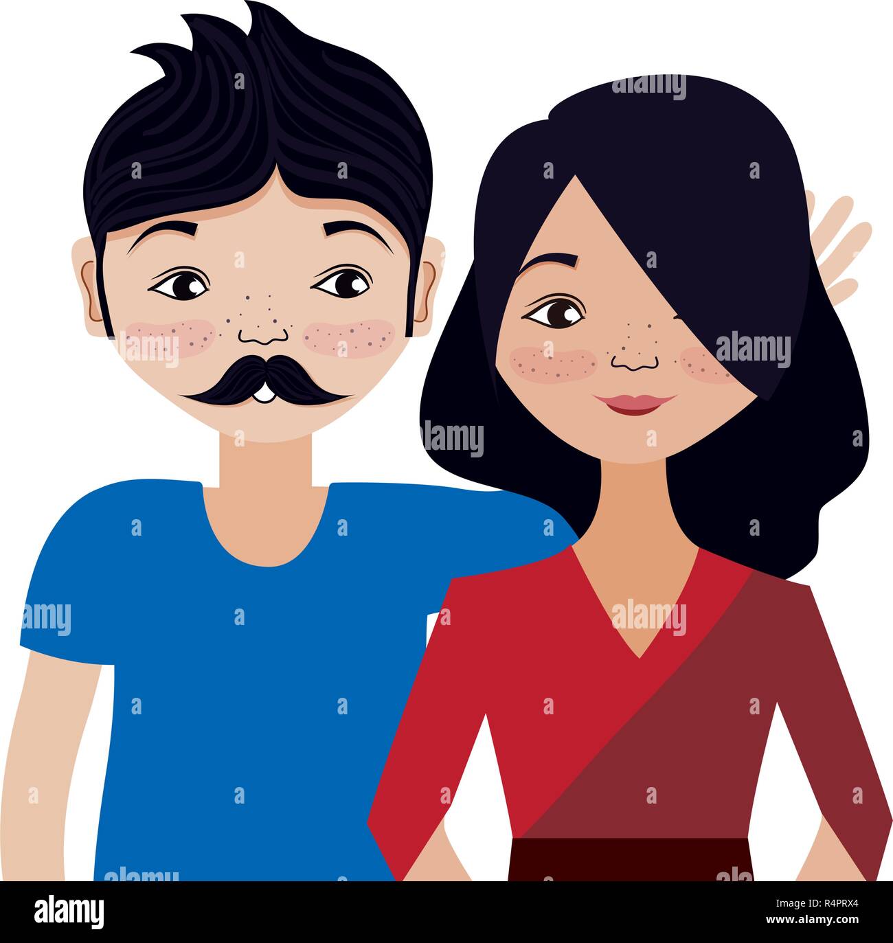 Couple woman and man smiling cartoon vector illustration graphic design ...