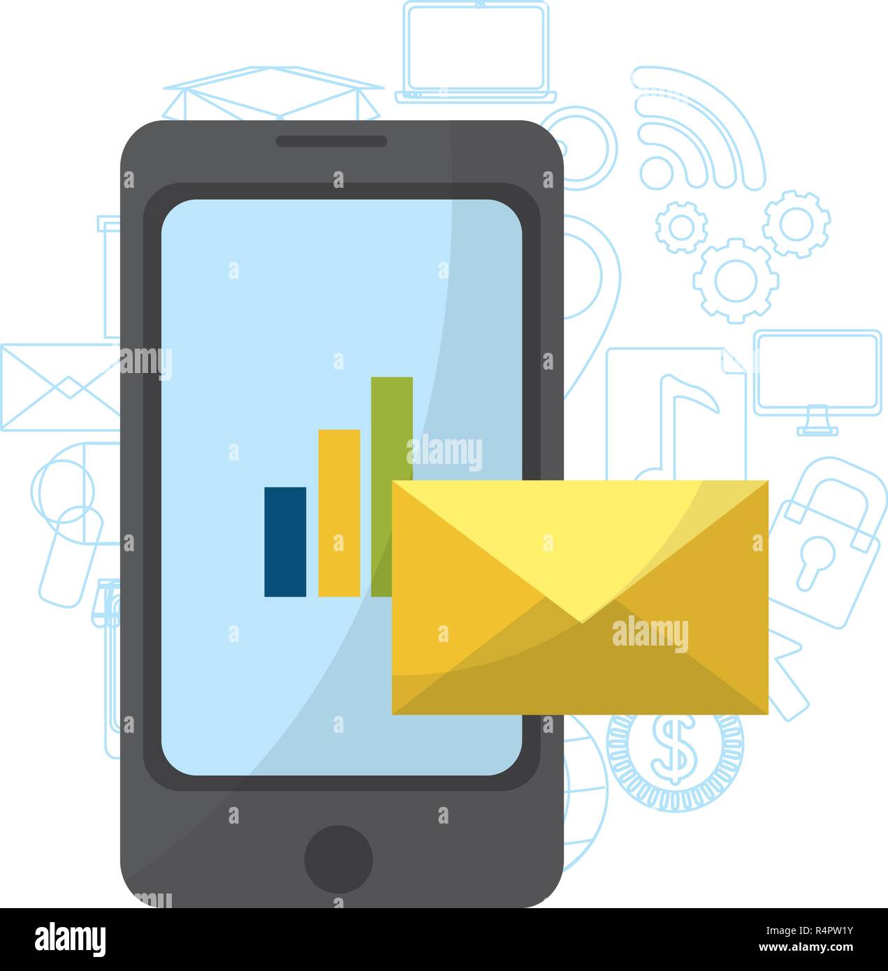 Email Vector Graph Business graph on smartphone with email symbol vector illustration ...