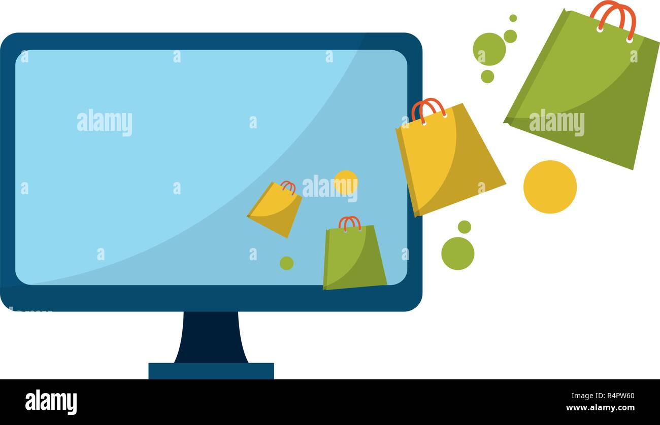 computer screen with shopping bags vector illustration graphic design ...
