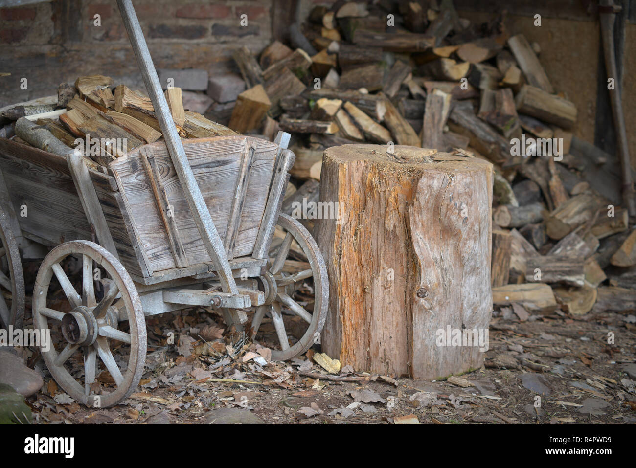 old car with wood Stock Photo Alamy