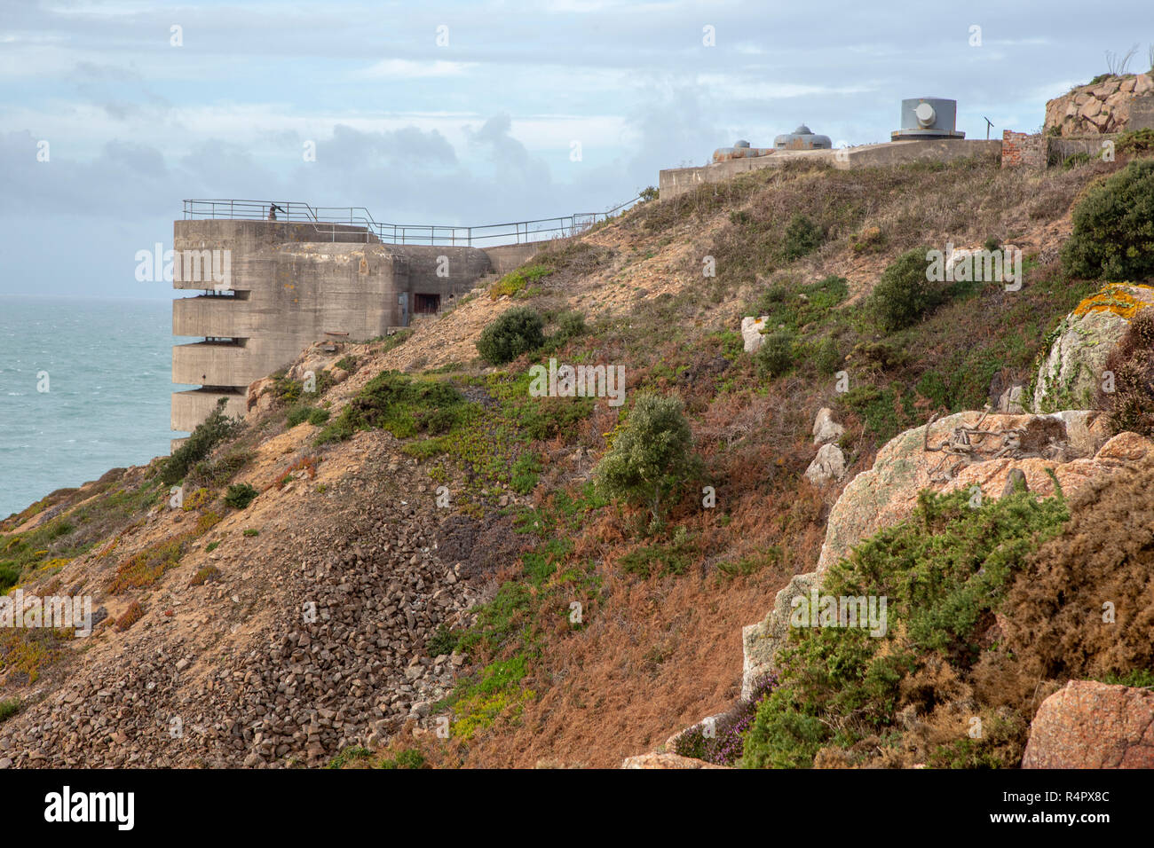 German Marine Peilstand 1 tower (MP1 tower) at Batterie Lothringen, World War II coastal artillery battery in Saint Brélade, Jersey, UK Stock Photo