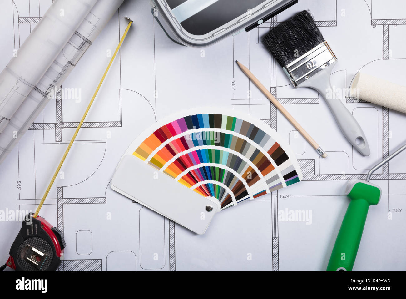 Color Guide Swatch On Blueprints Stock Photo