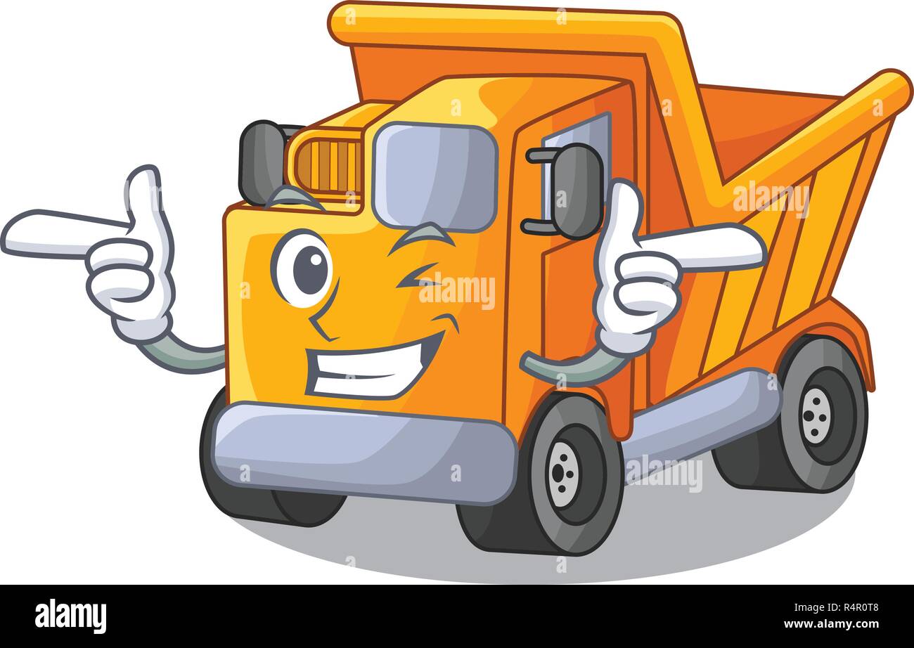 Wink cartoon truck transportation on the road Stock Vector