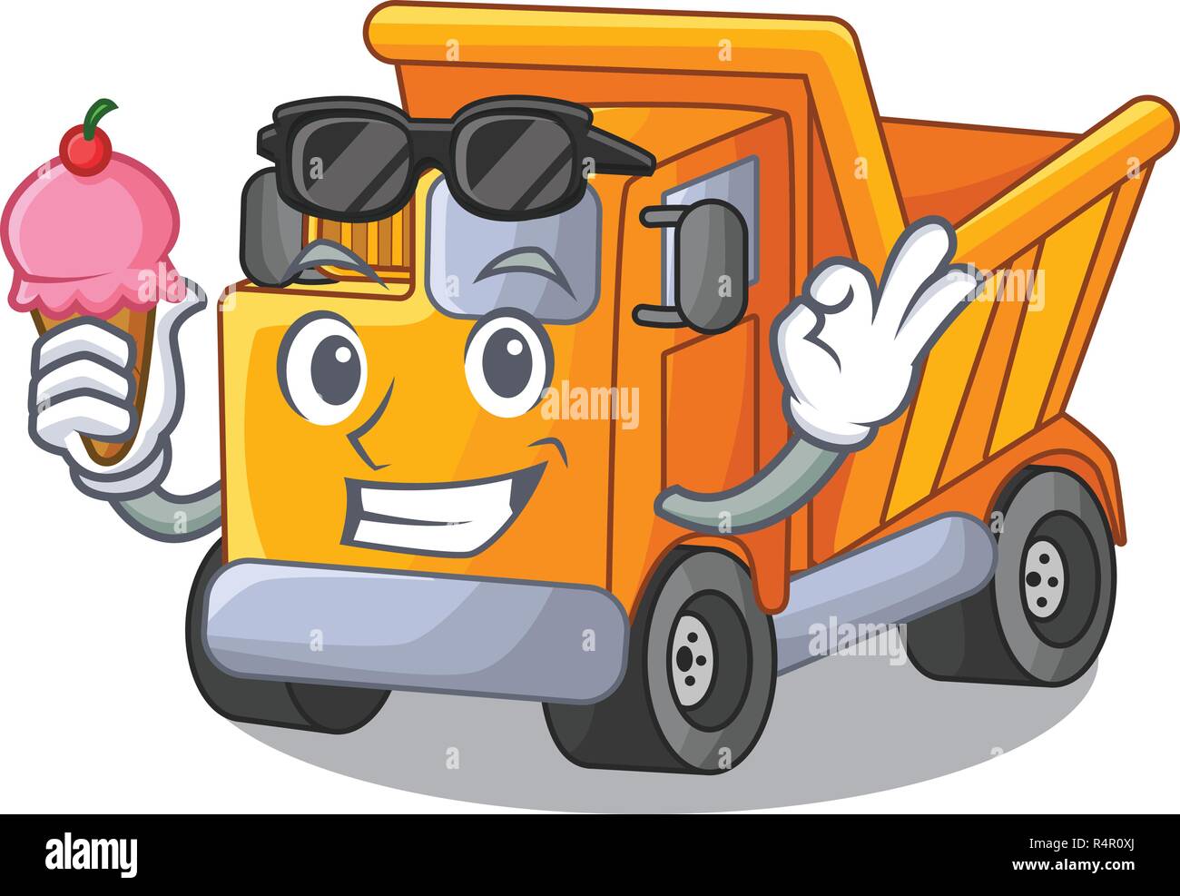 With ice cream cartoon truck transportation on the road Stock Vector