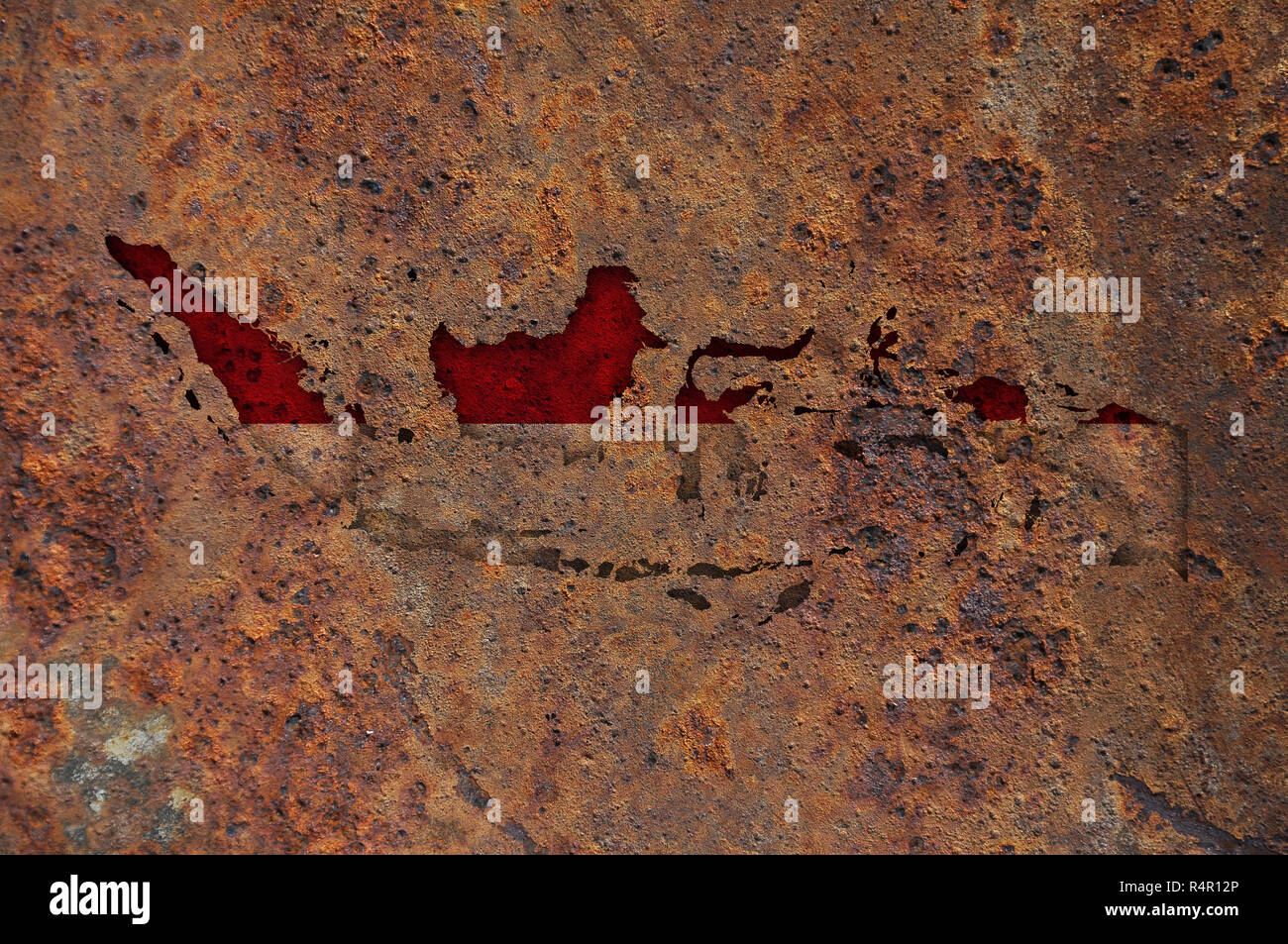 map and banner of indonesia on rusty metal Stock Photo