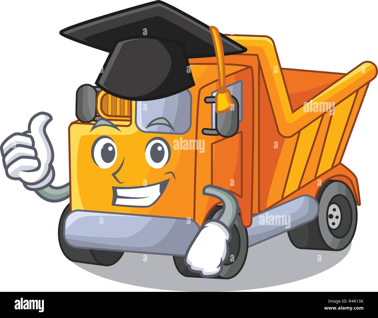 Graduation cartoon truck transportation on the road Stock Vector