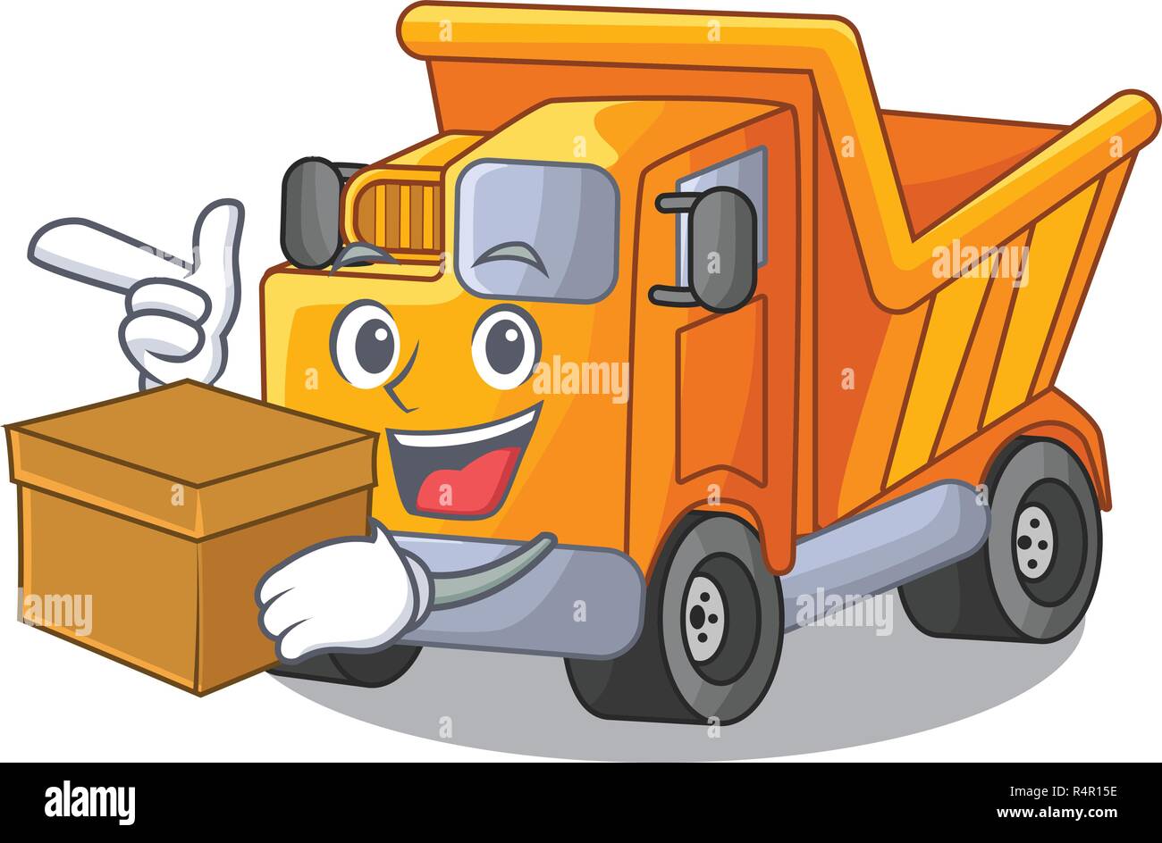 With box cartoon truck transportation on the road Stock Vector