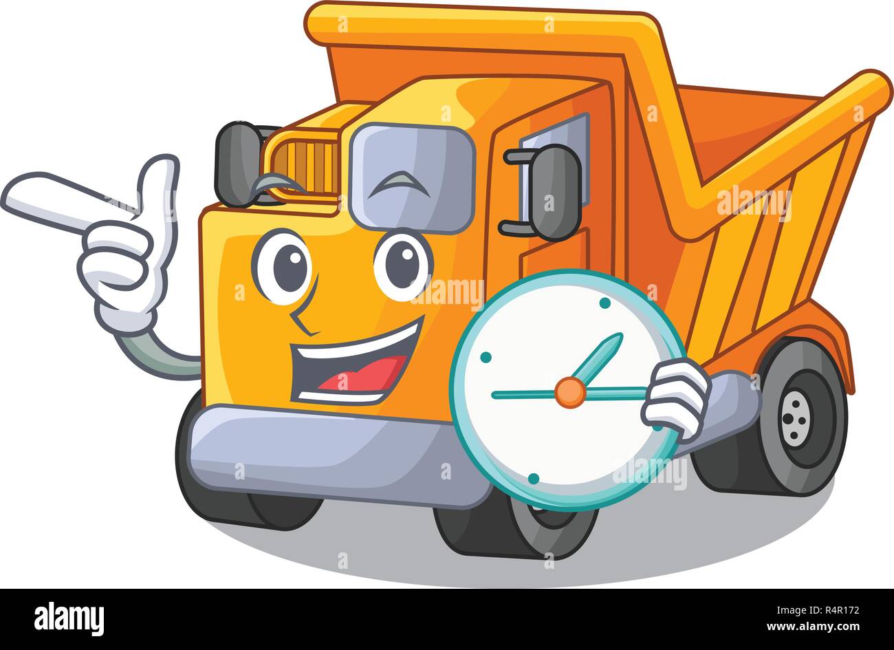 With clock cartoon truck transportation on the road Stock Vector