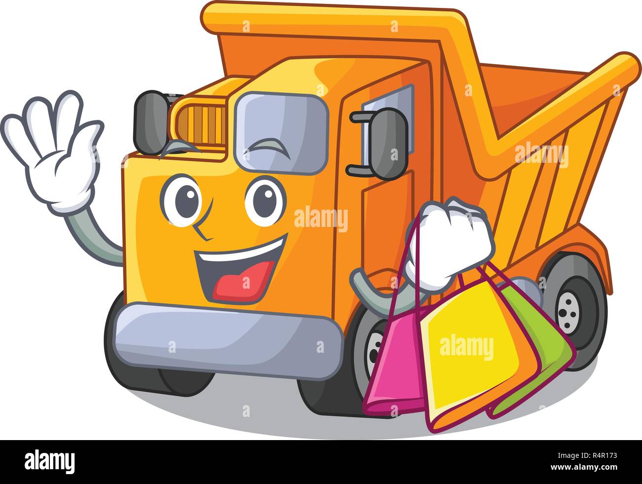 Shopping cartoon truck transportation on the road Stock Vector