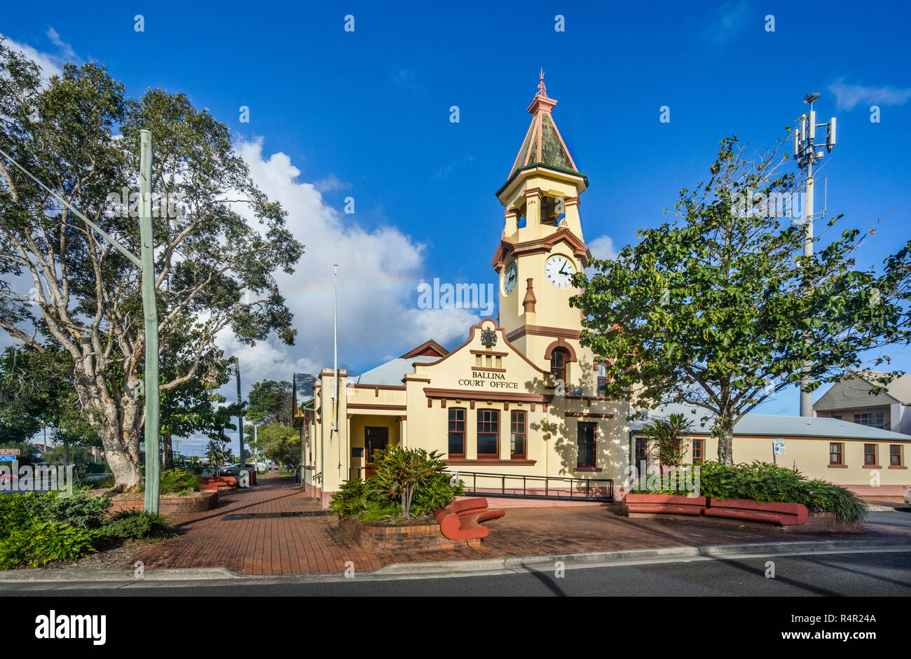 the Victorian Italianate architecture of historic Ballina Court House, Ballina, Norther Rivers region, New South Wales, Australia Stock Photo