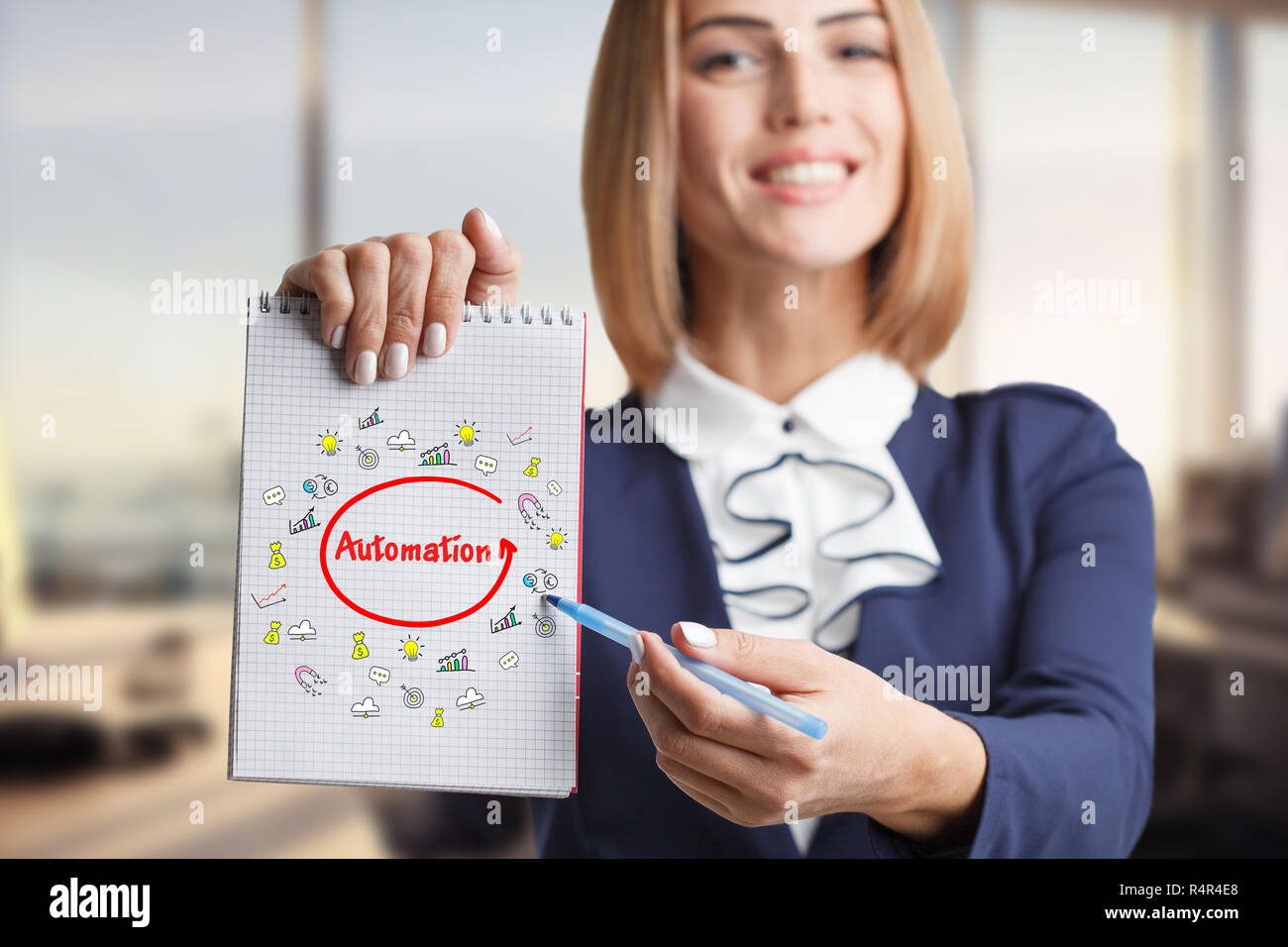 Business, technology, internet and networking concept. Young successful entrepreneur in the work process. Automation Stock Photo
