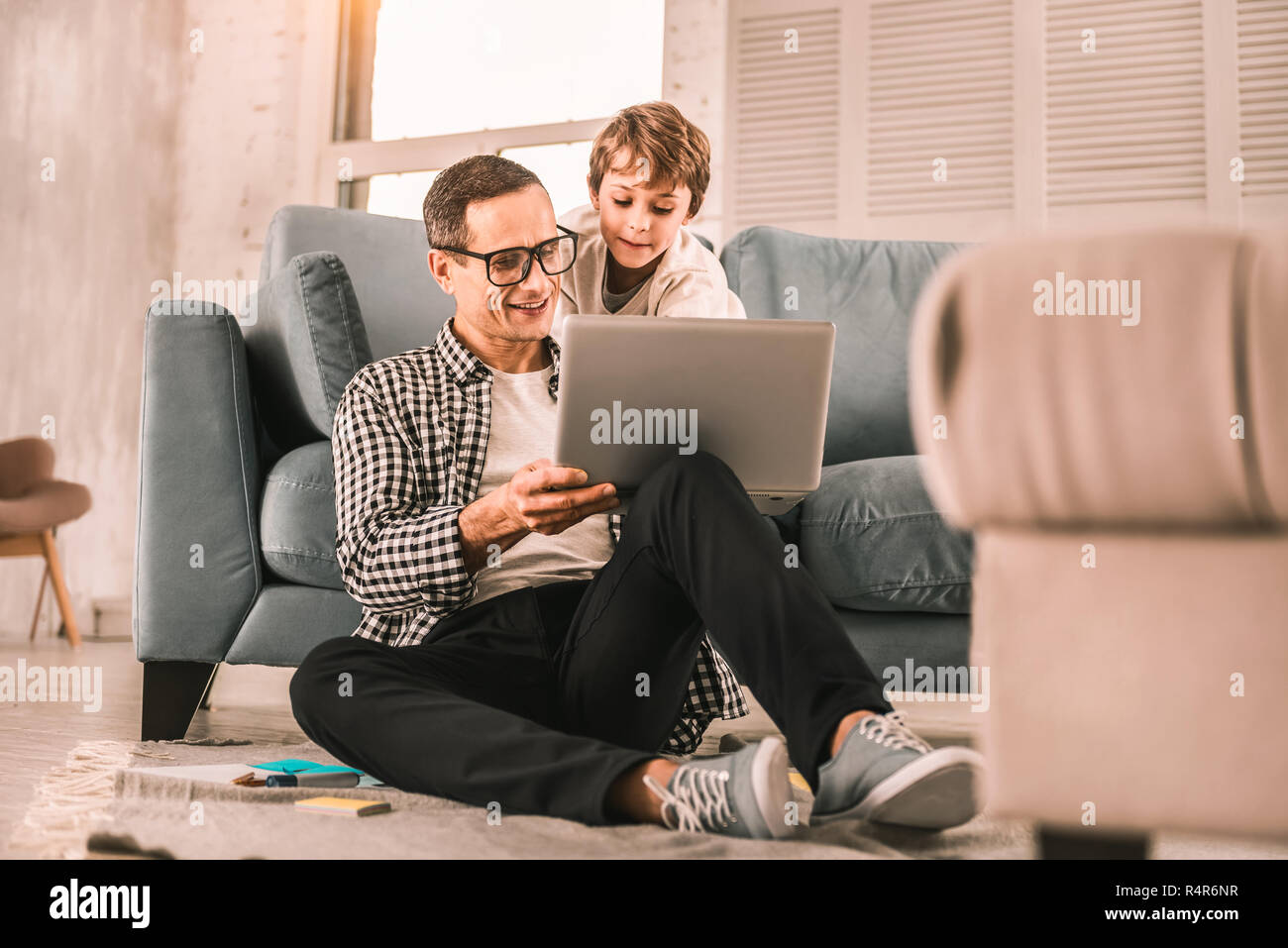 Curious Kid Asking His Dad Questions About Complicated Facts Stock Curious Kid Asking His Dad Questions About Complicated Facts Stock