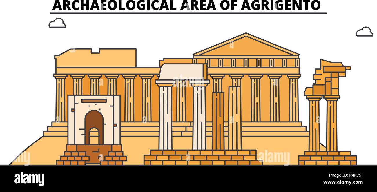 Archaeological Area Of Agrigento  line travel landmark, skyline, vector design. Archaeological Area Of Agrigento  linear illustration.  Stock Vector