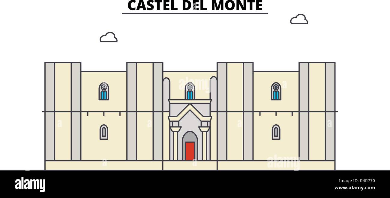 Castel Del Monte line travel landmark, skyline, vector design. Castel Del Monte linear illustration.  Stock Vector