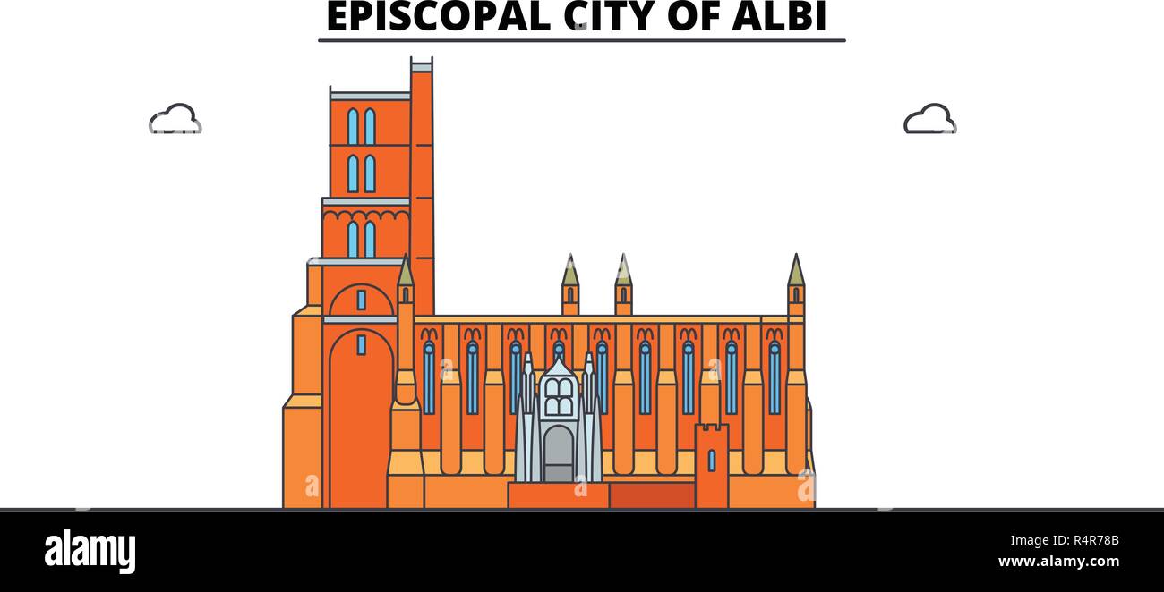 Episcopal City Of Albi  line travel landmark, skyline, vector design. Episcopal City Of Albi  linear illustration.  Stock Vector