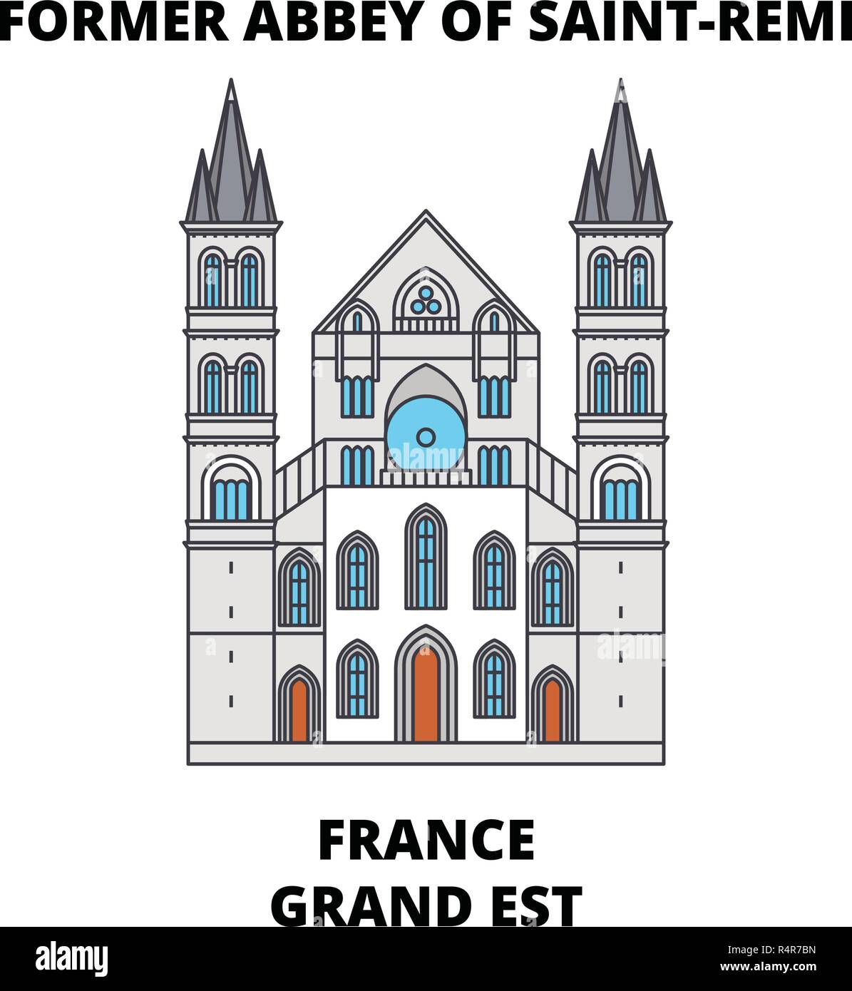 France, Grand Est - Former Abbey Of Saint-Remi line travel landmark, skyline, vector design. France, Grand Est - Former Abbey Of Saint-Remi linear illustration.  Stock Vector