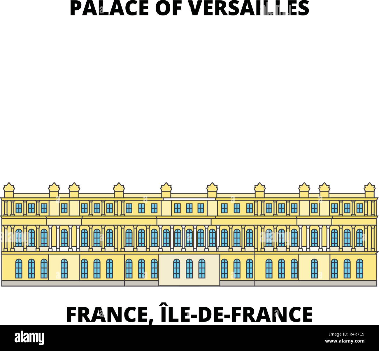France, Ile-De-France - Palace And Park Of Versailles line travel landmark, skyline, vector design. France, Ile-De-France - Palace And Park Of Versailles linear illustration.  Stock Vector