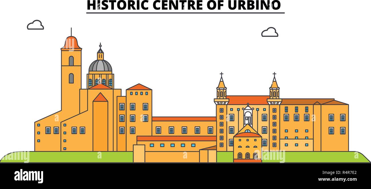 Historic Centre Of Urbino  line travel landmark, skyline, vector design. Historic Centre Of Urbino  linear illustration.  Stock Vector
