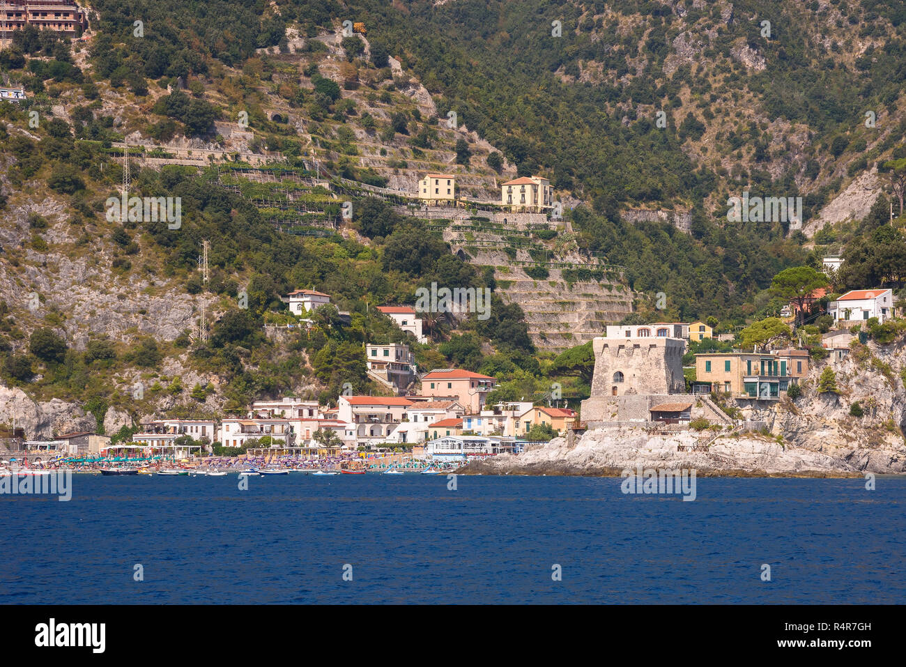 erchie village on amalfi coast seen from the sea Stock Photo
