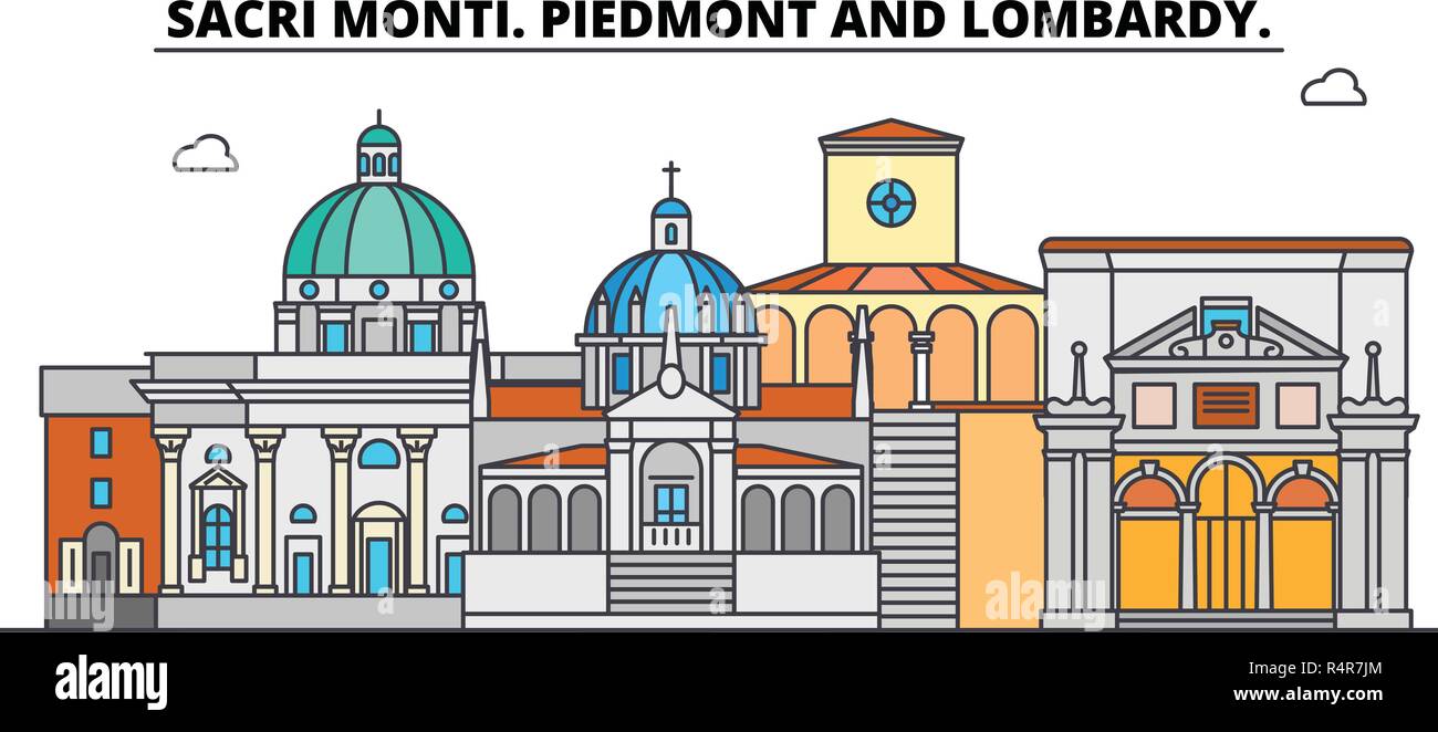 Sacri Monti. Piedmont And Lombardy line travel landmark, skyline, vector design. Sacri Monti. Piedmont And Lombardy linear illustration.  Stock Vector