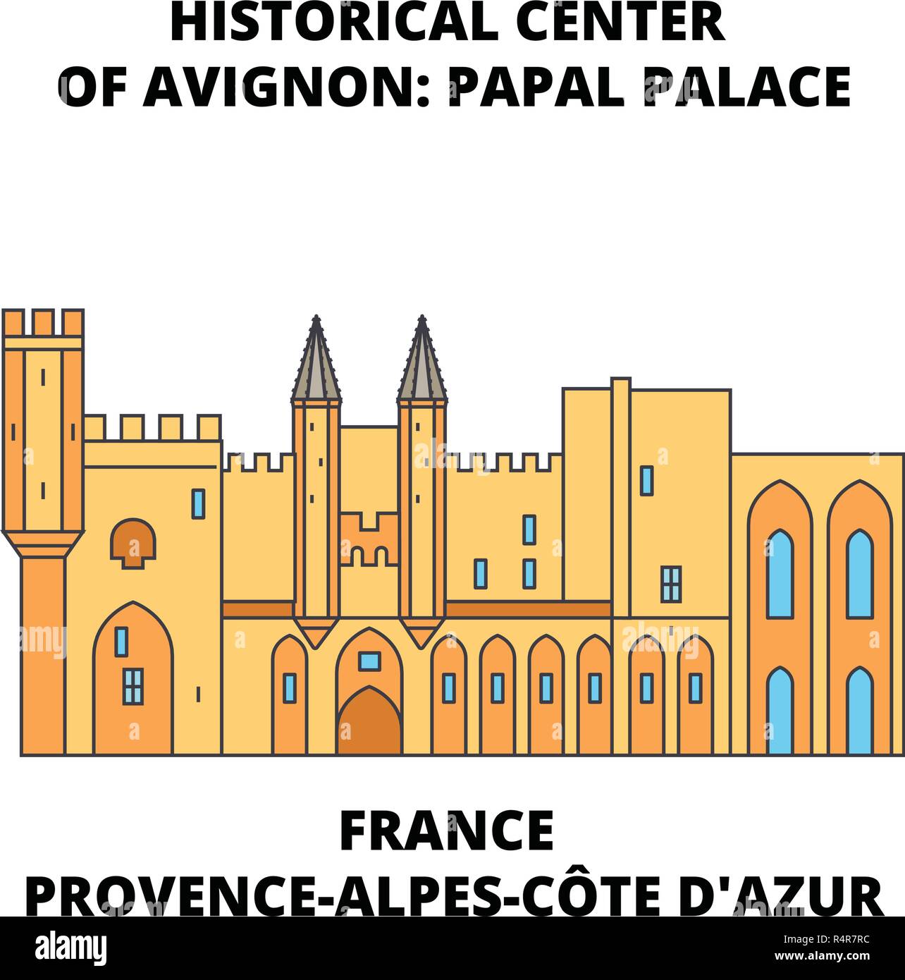 France, Provence-Alpes-COte D'azur - Historical Centerof Avignon Papal Palace line travel landmark, skyline vector design Stock Vector