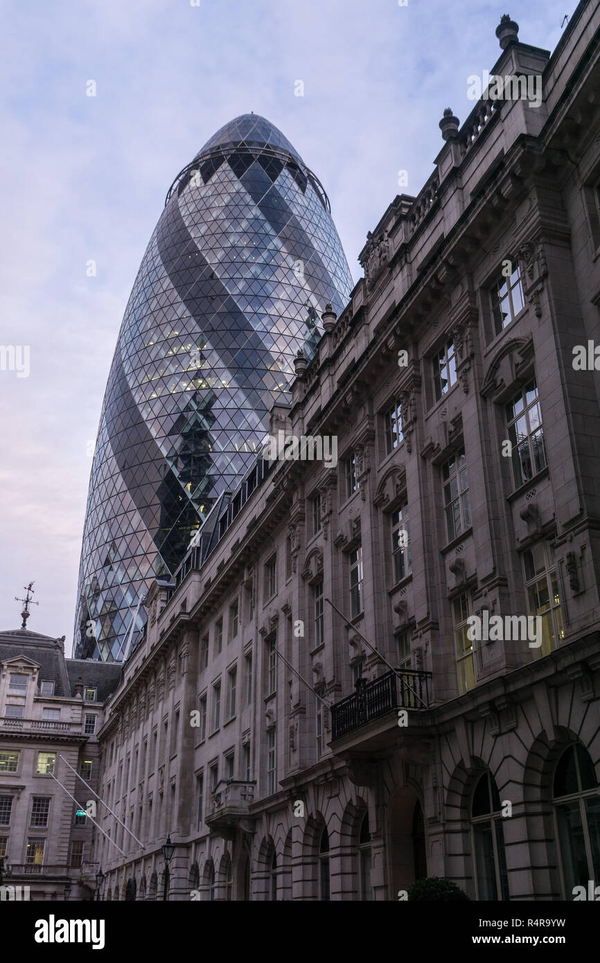 The 'Gerkin' or Swiss Re Tower in the City of London, UK Stock Photo