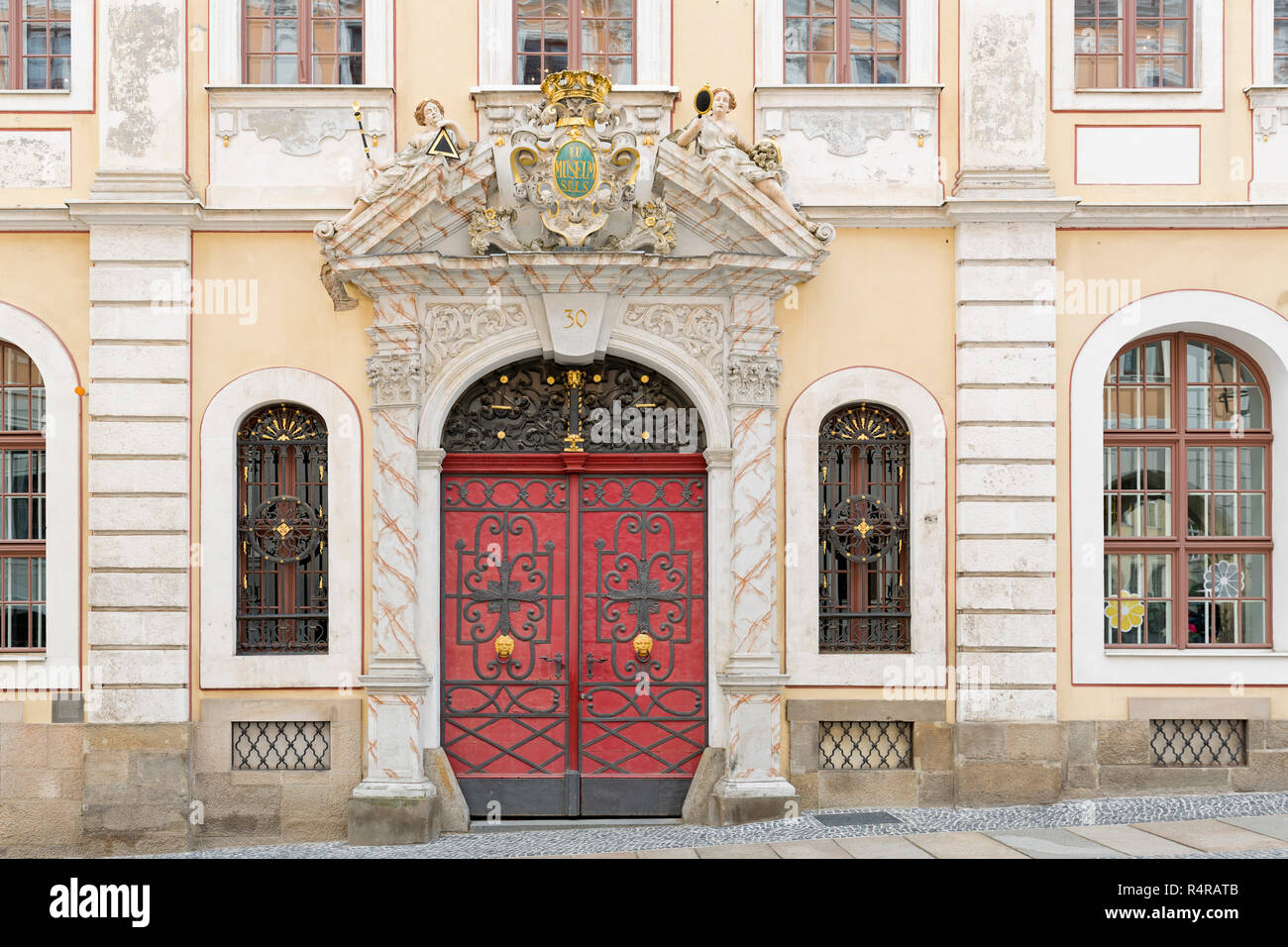 historic facade with entrance door in gÃ¶rlitz,upper lusatia Stock Photo