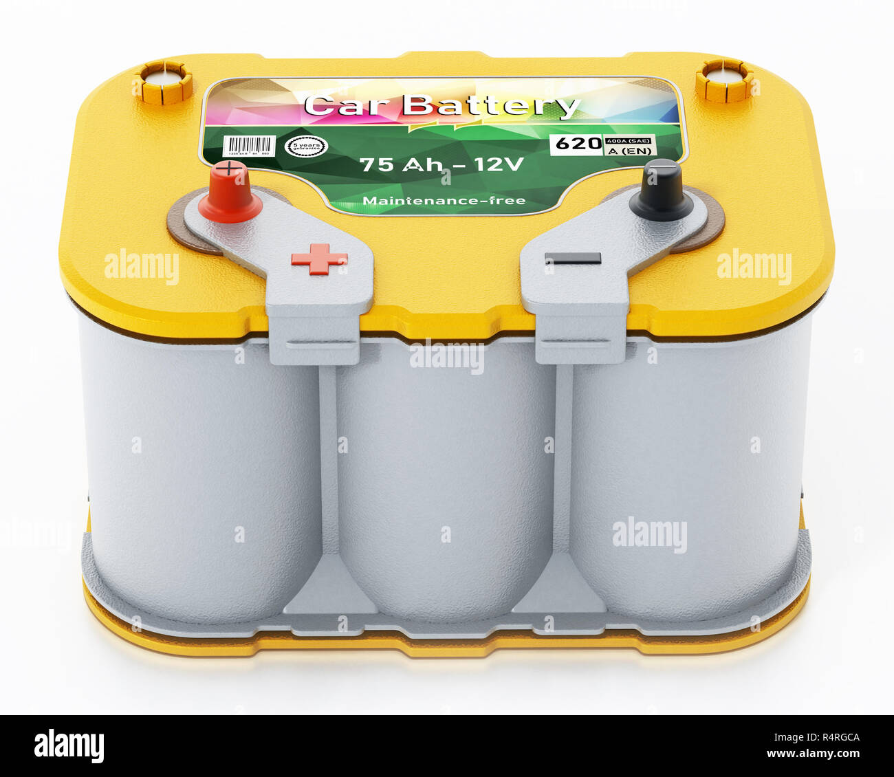 Modern spare car battery isolated on white background. 3D illustration