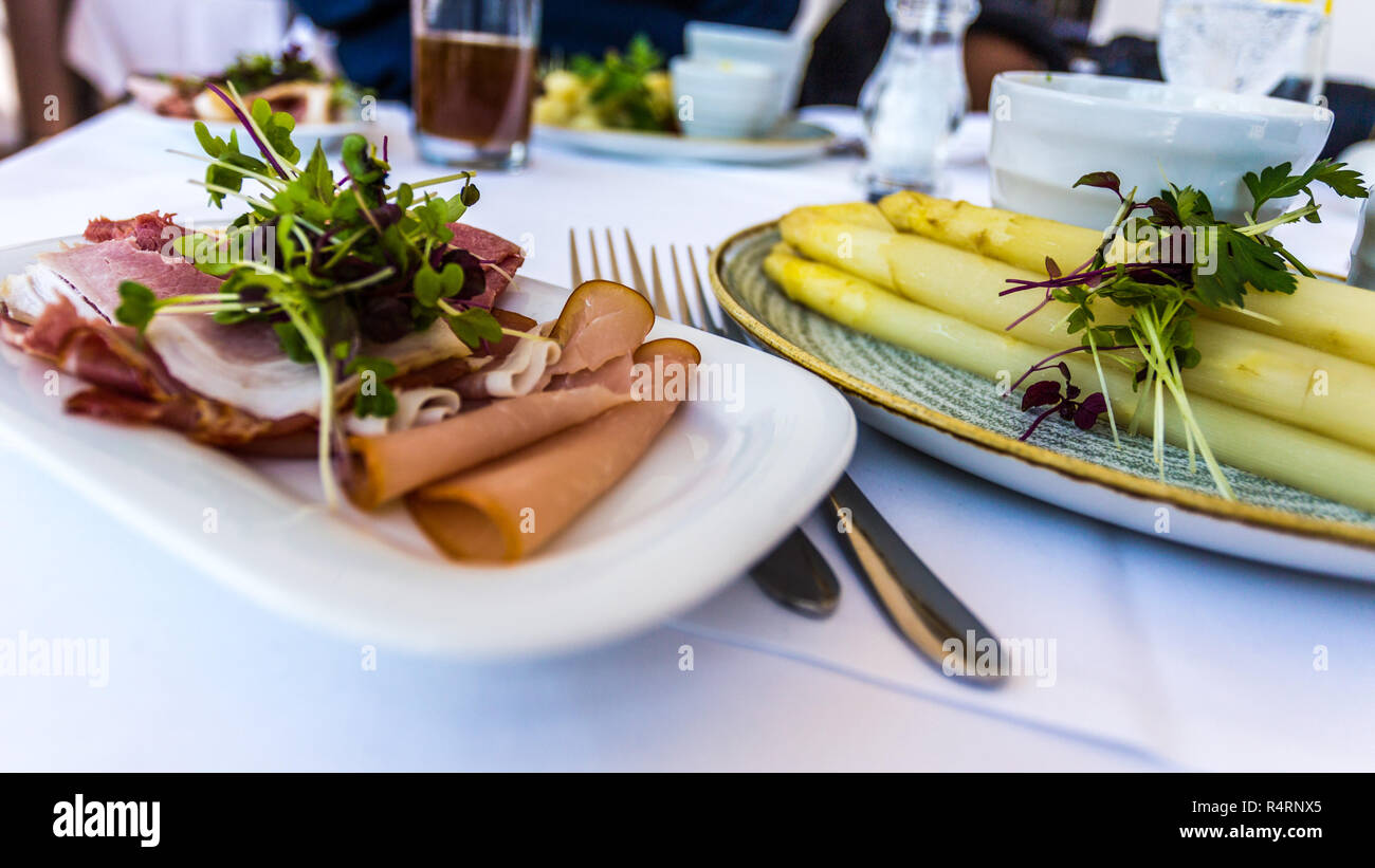 asparagus with ham Stock Photo