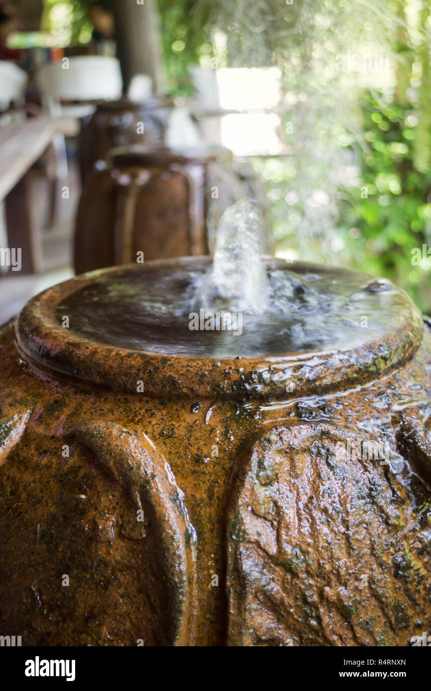 Home Garden Decorated With Vintage Fountain Stock Photo