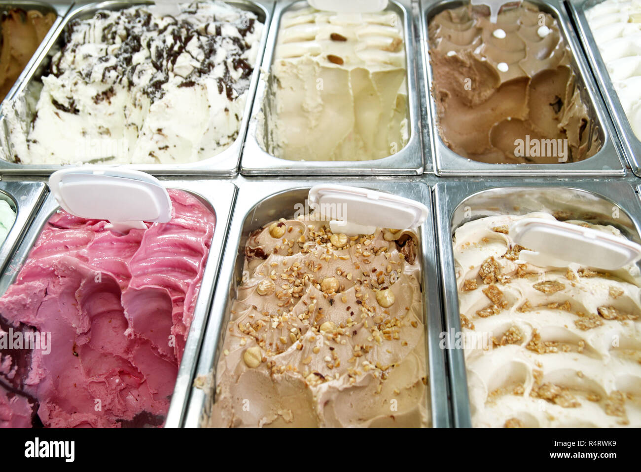 Ice Cream Fridge With Creamy And Fruit Italian Ice Cream Steel Serving Counter With Many Of Refreshing Sweet Scoopable Flavors Ice Cream Display Stock Photo Alamy