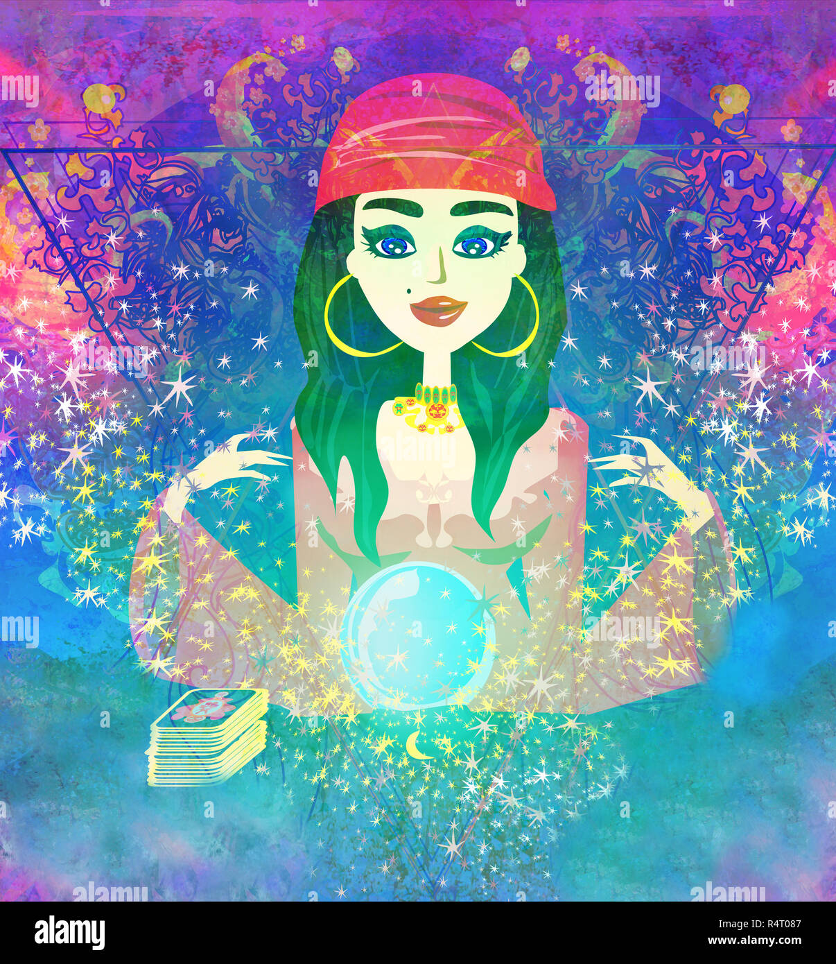 Fortune teller woman reading future on magical crystal ball Stock Photo Alamy