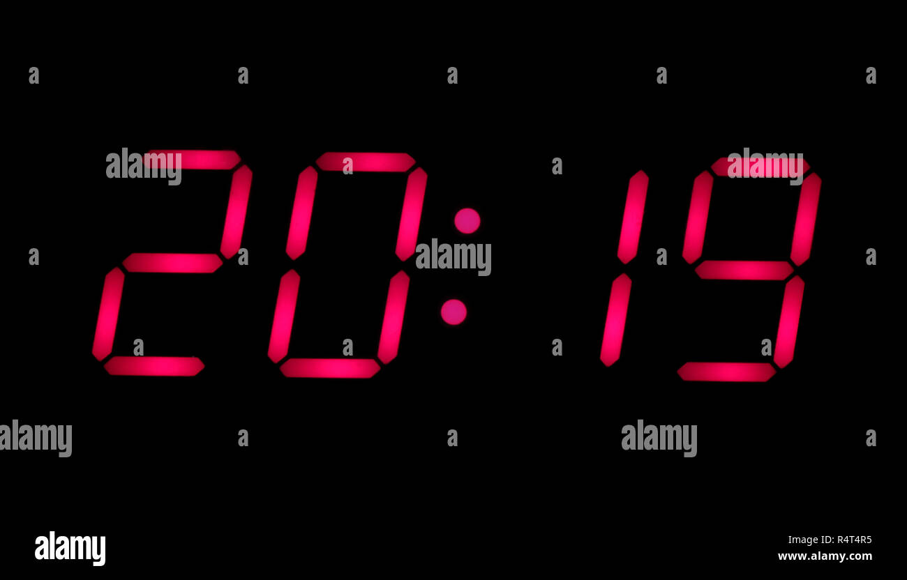 New Year 2019 Digits As Time Big Red Arabic Numerals On Electronic Watch Stock Photo Alamy