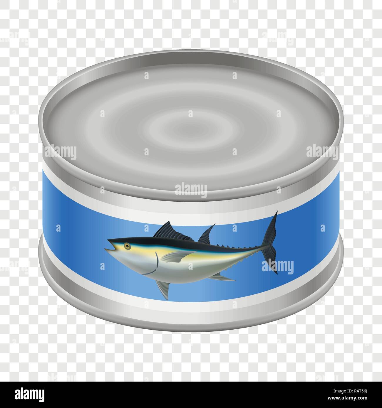 Canned tuna mockup. Realistic illustration of canned tuna vector mockup