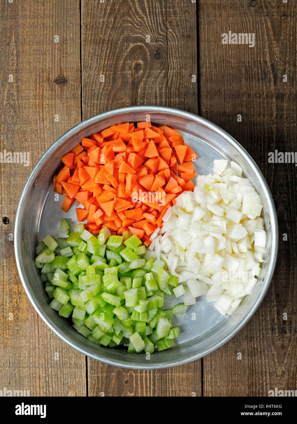 rustic diced carrot onion and celery Stock Photo Alamy