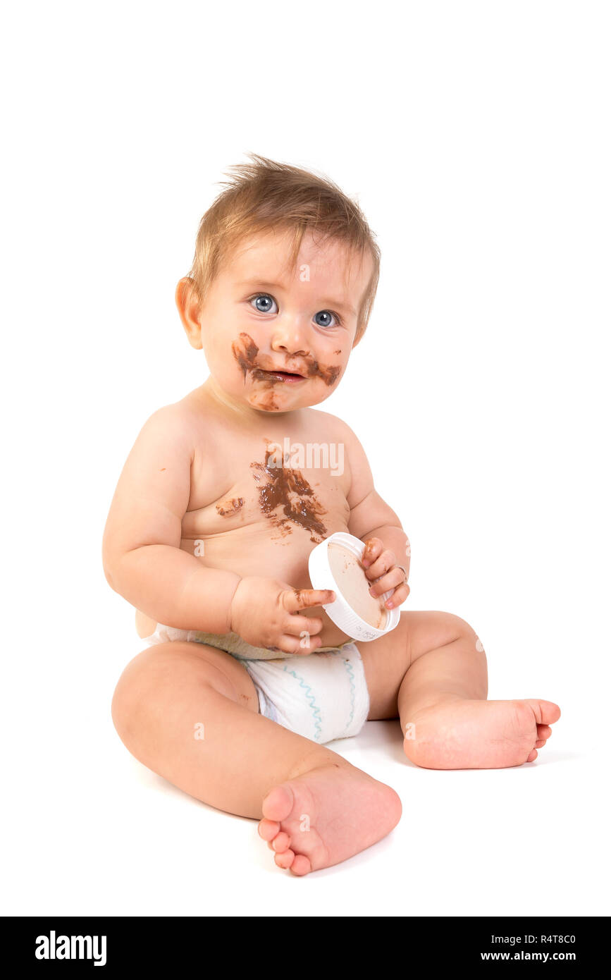 Baby with chocolate Stock Photo Alamy