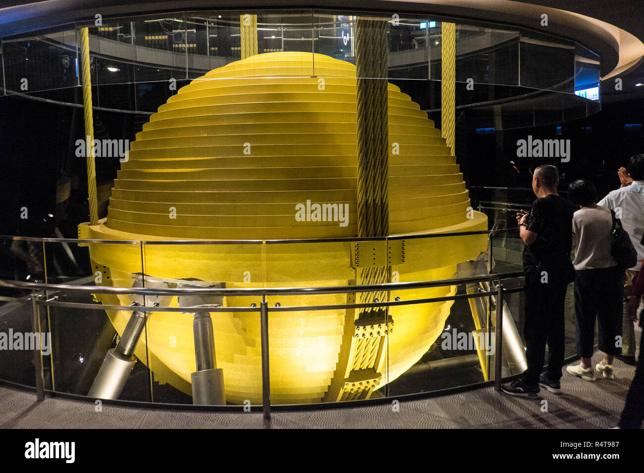 Huge,Damper,dampers,weight,counterweight,balance,at,top,of,observatory,tower,at,Taipei 101 Tower,Taipei,Chinese,China,Republic of China,ROC,Asia,Asian Stock Photo