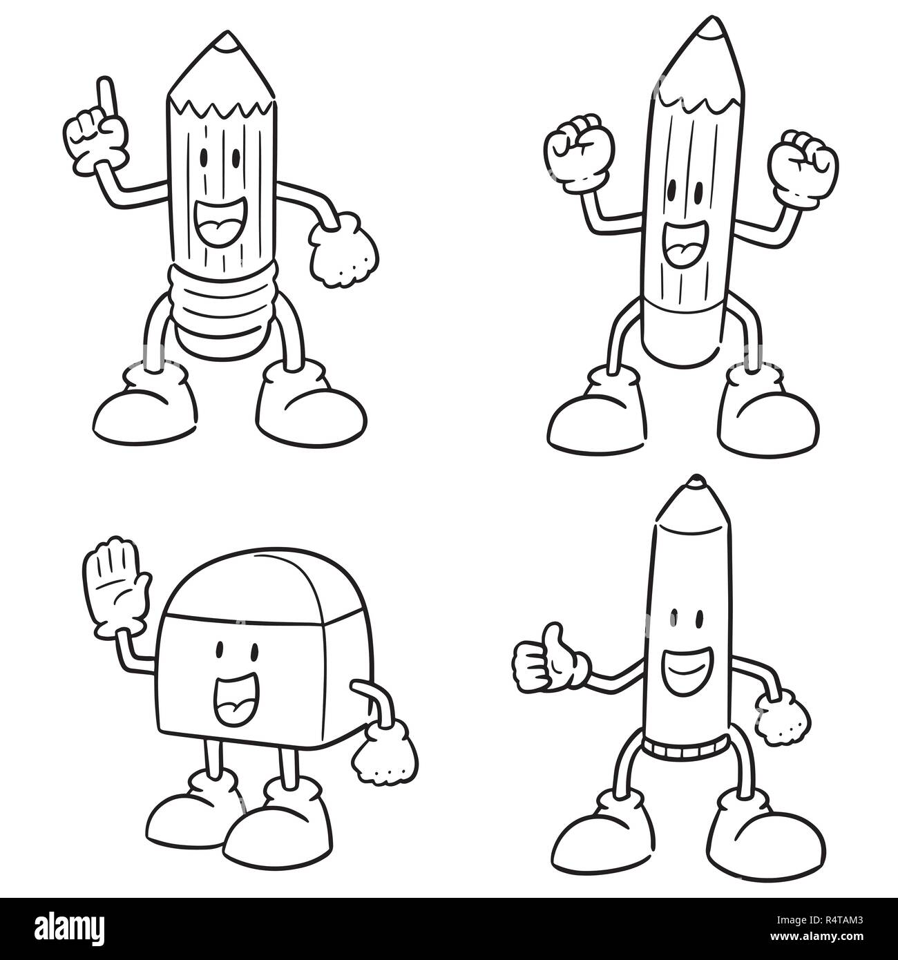 vector set of pen, pencil and eraser cartoon Stock Vector Image & Art