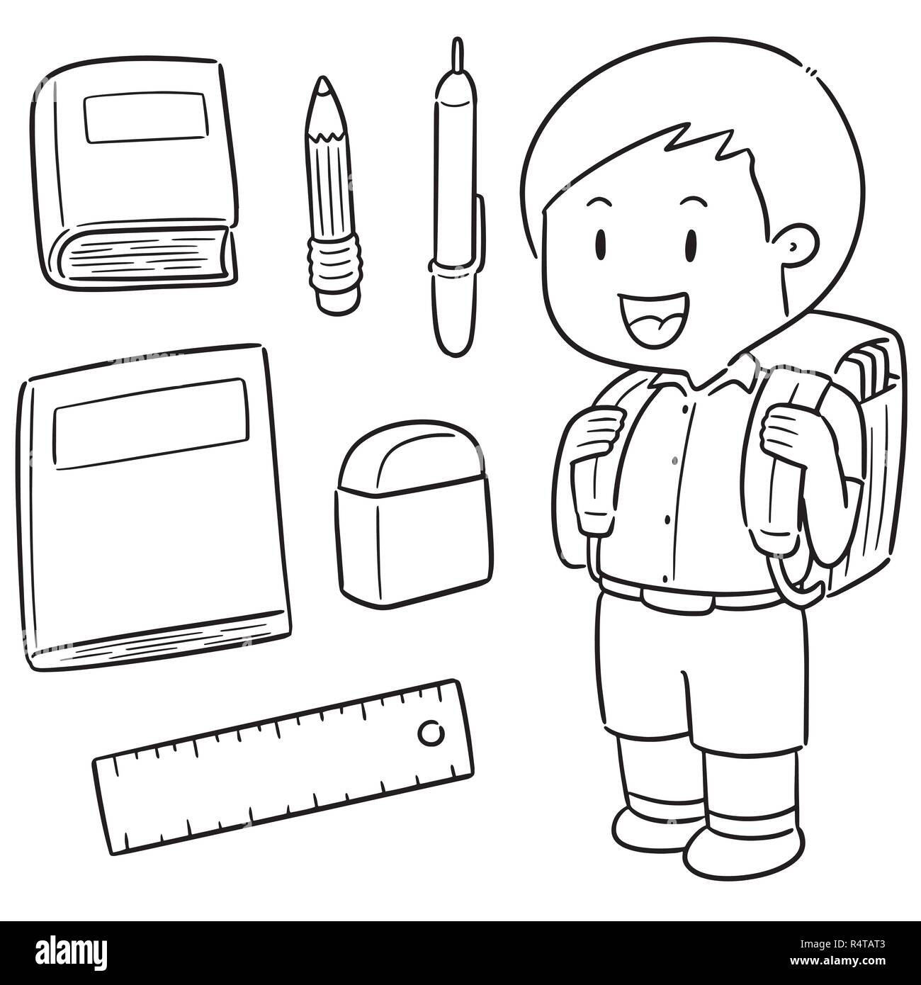 vector set of student and stationery Stock Vector