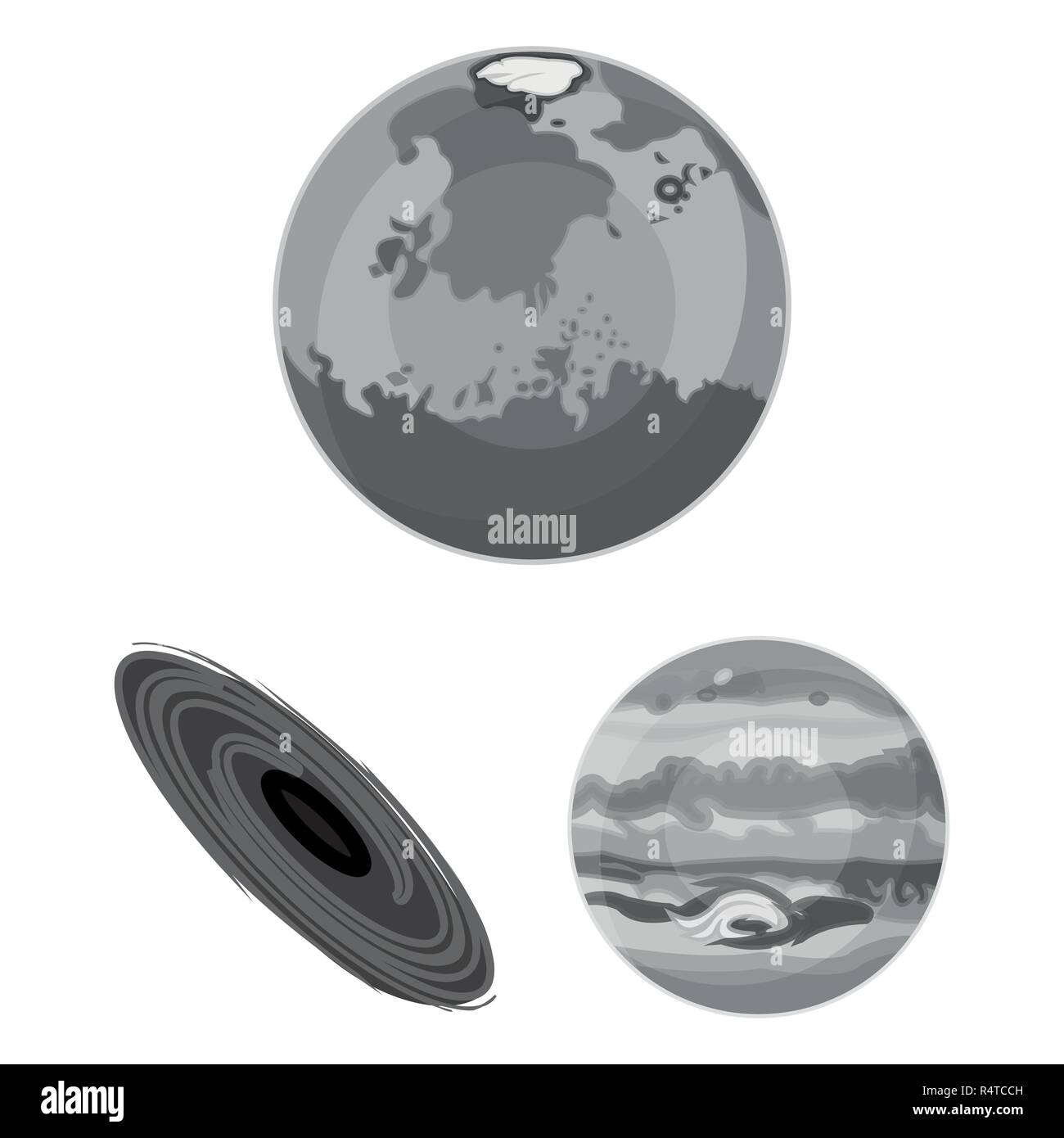Planets of the solar system monochrome icons in set collection for ...