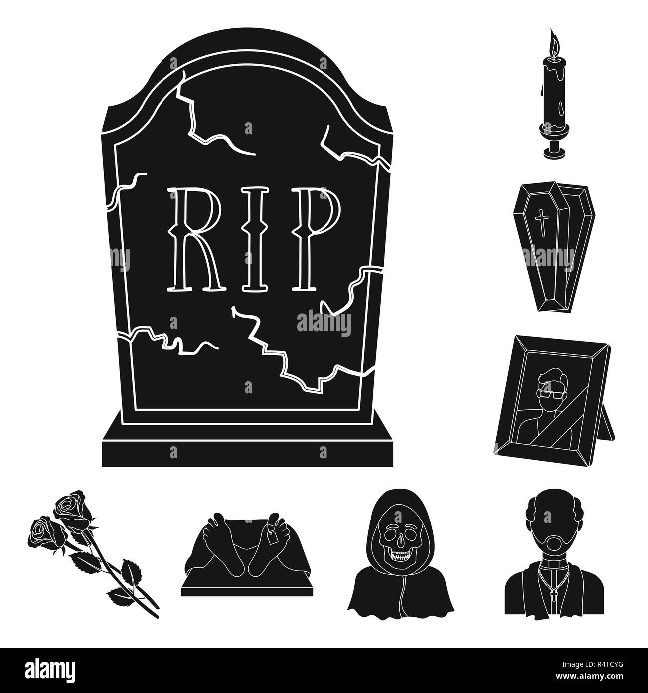 Funeral ceremony black icons in set collection for design. Funerals and