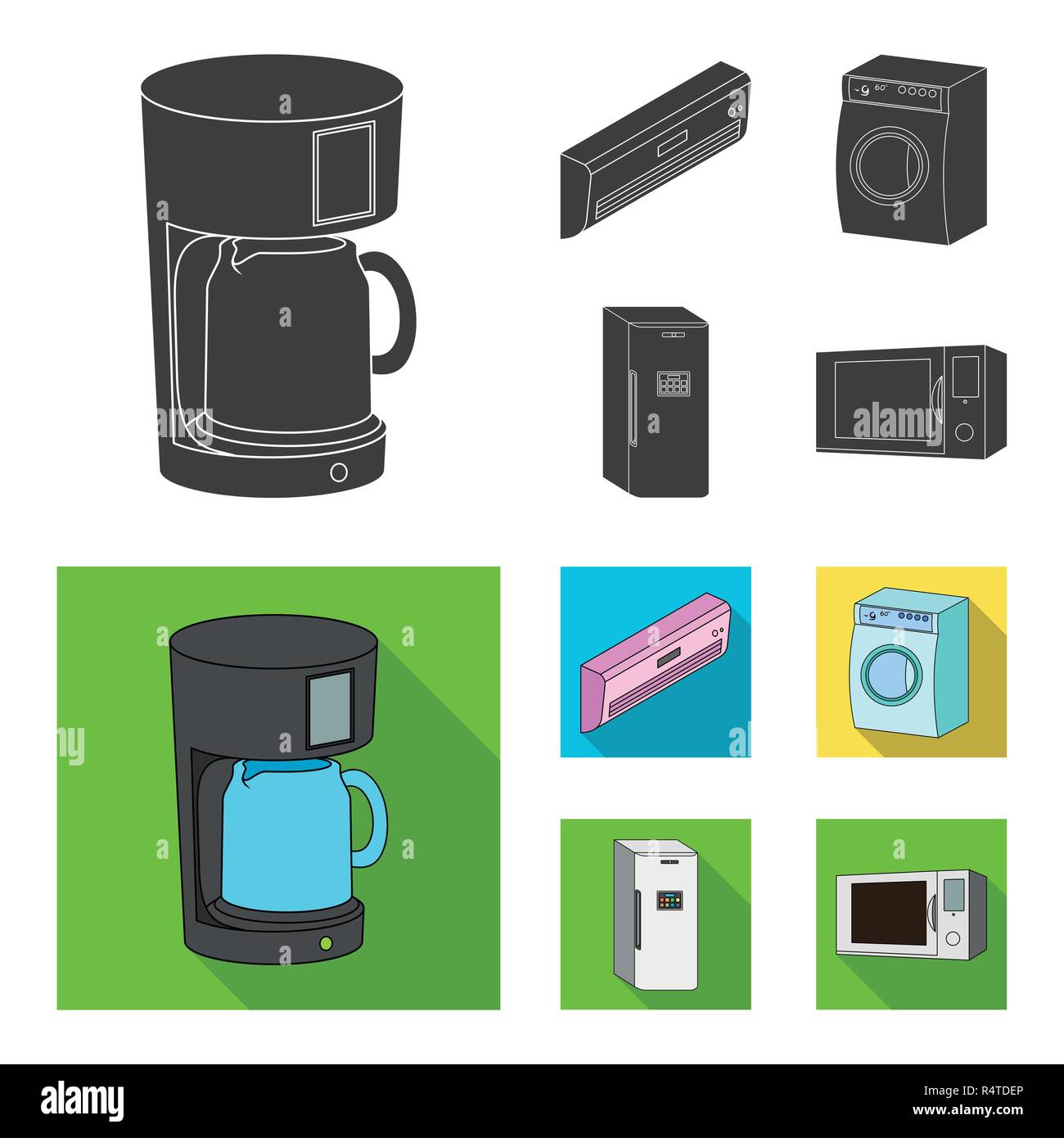 Home appliances and equipment black,flat icons in set collection for design.Modern household appliances vector symbol stock  illustration. Stock Vector