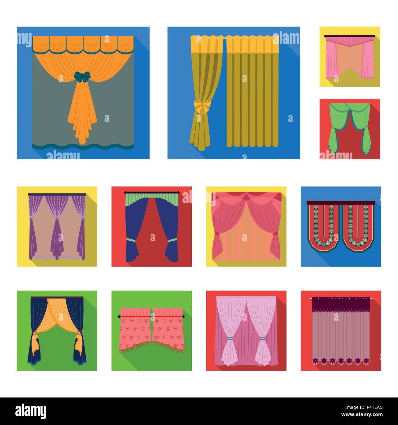 Different kinds of curtains flat icons in set collection for design. Curtains and lambrequins