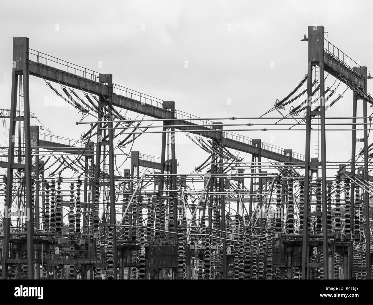 Black and White shot of an electrical substation near Bolney, Mid Sussex Stock Photo