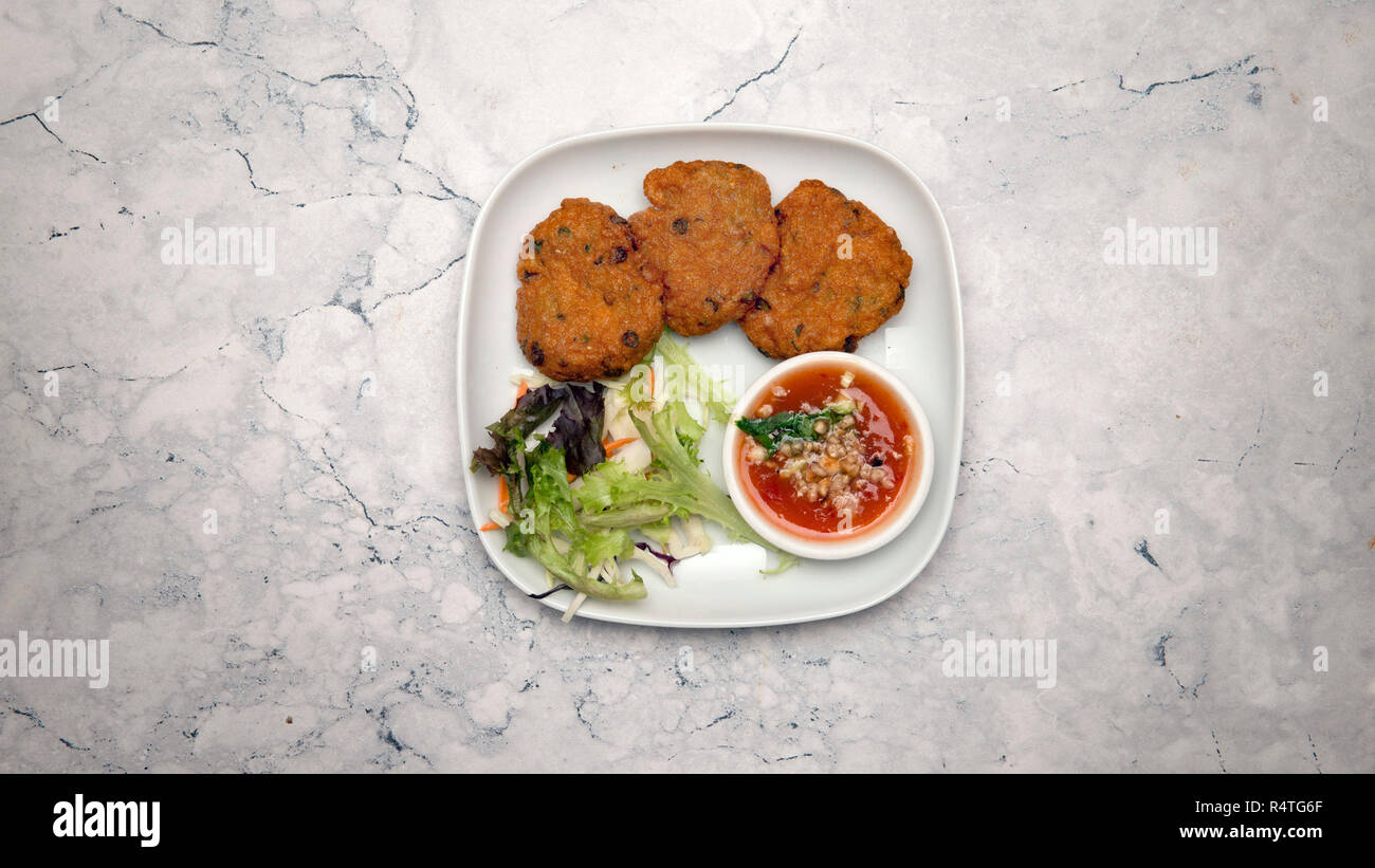 Oriental food, tod mun pla Stock Photo