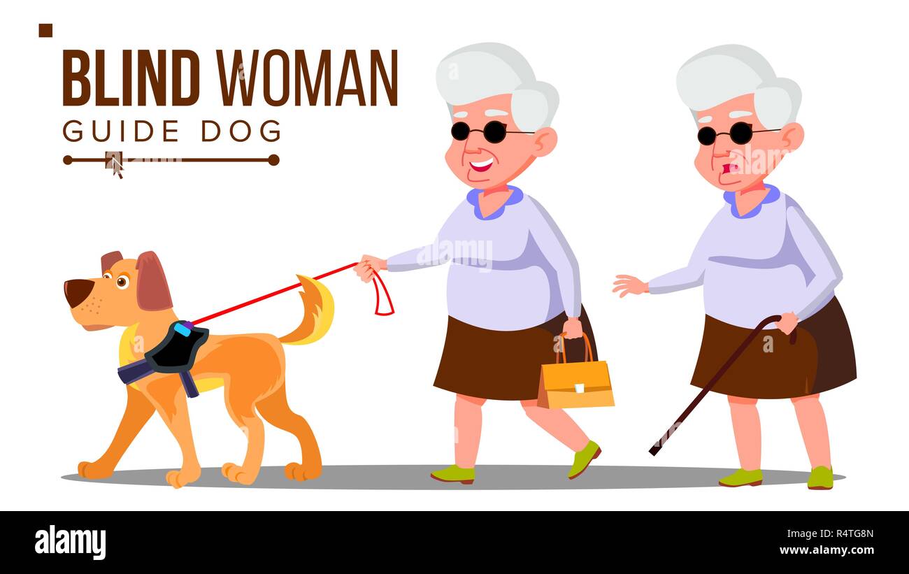 Blind Old Woman With Dark Glasses, Cane In Hand And Guide Dog Vector. Isolated Cartoon Illustration Stock Vector Image & Art - Alamy Blind Old Woman With Dark Glasses, Cane In Hand And Guide Dog Vector. Isolated Cartoon Illustration Stock Vector Image & Art - Alamy