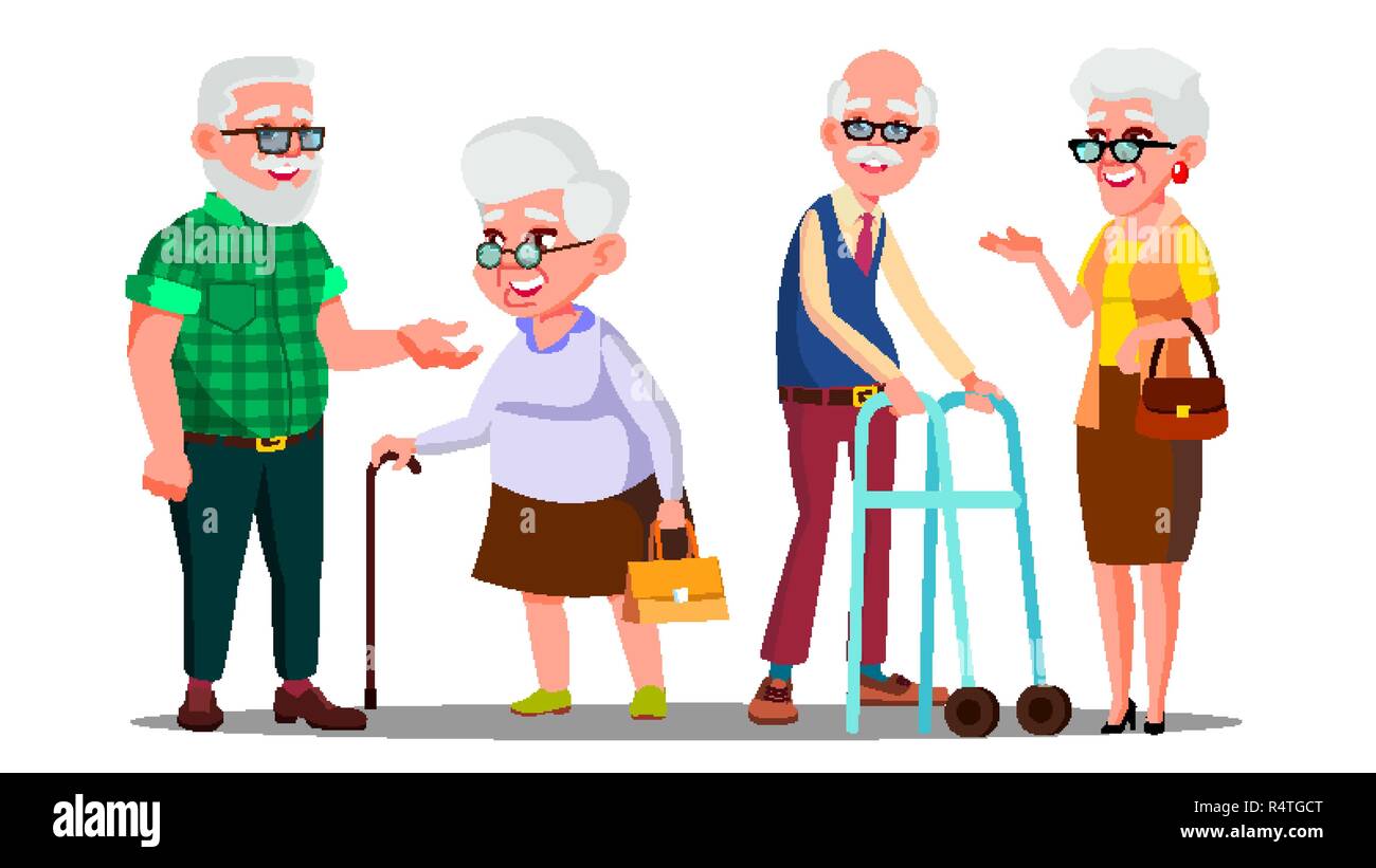 Old People Man, Woman Standing, Walking With Stick Vector. Senior Cartoon  Person Set Vector. Isolated Cartoon Illustration Stock Vector Image & Art -  Alamy