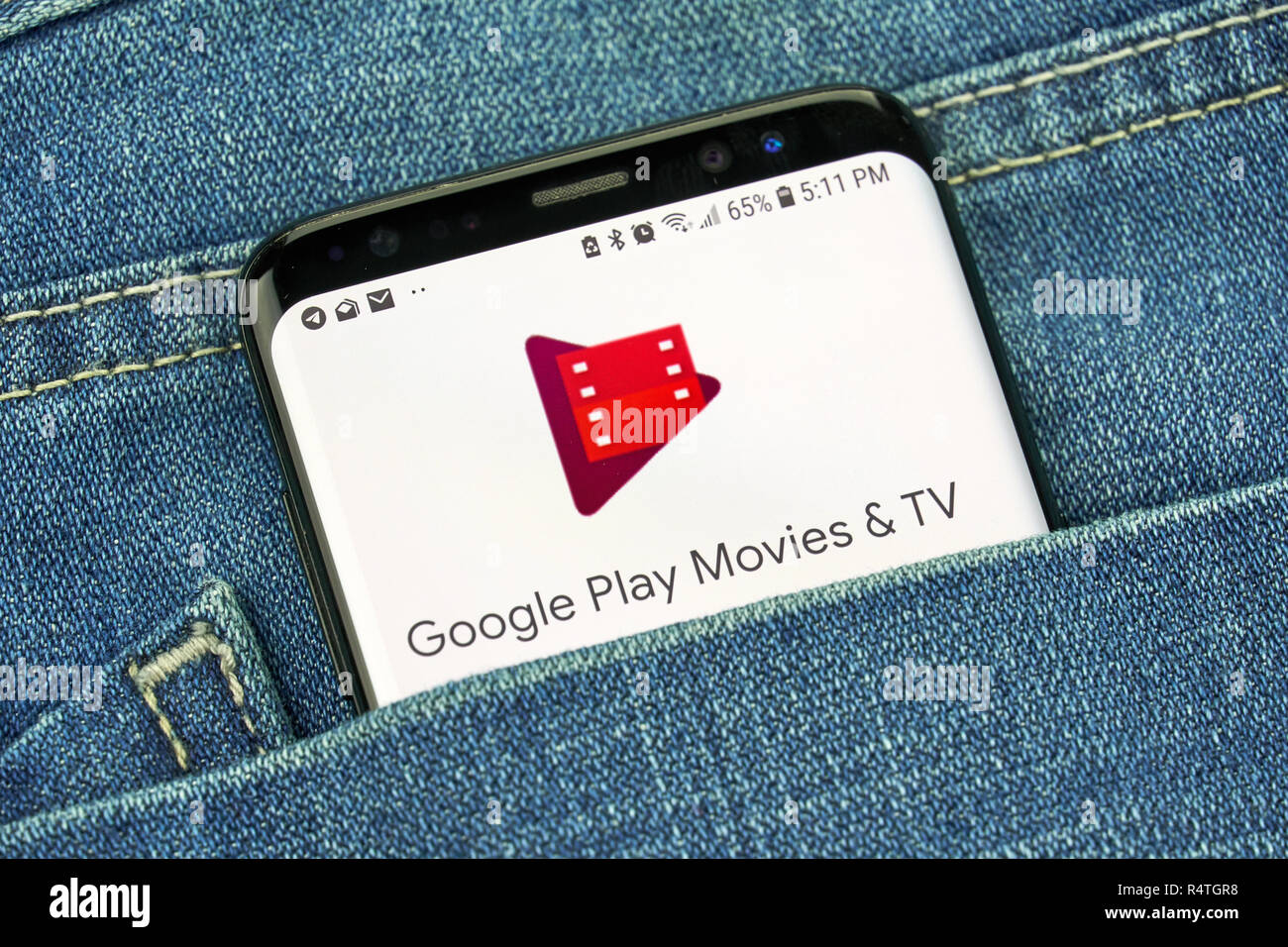 MONTREAL, CANADA - OCTOBER 4, 2018: Google Play Movies and TV on s8 screen. Google is an American technology company which provides a variety of inter Stock Photo