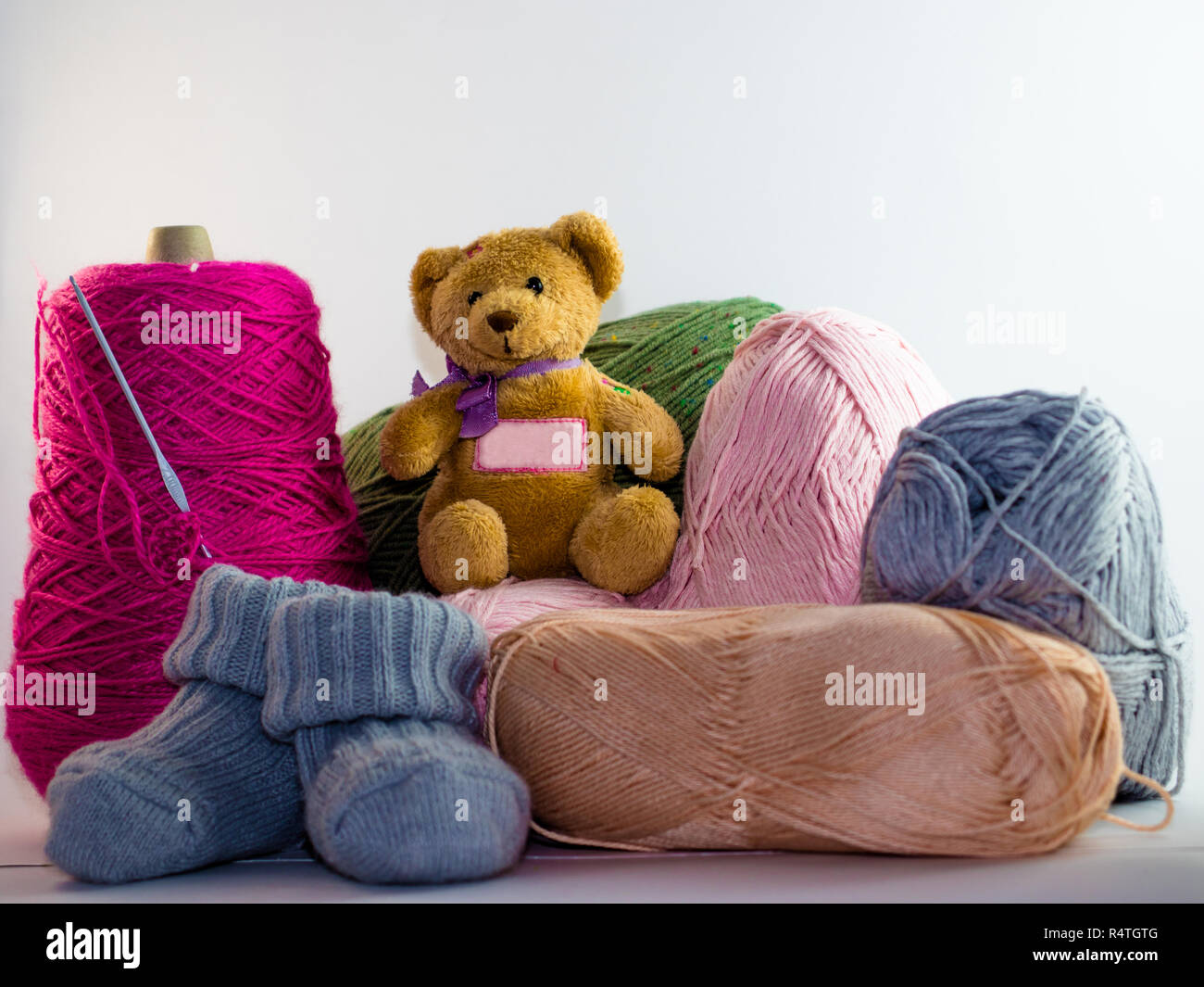 knitting on a white background Stock Photo