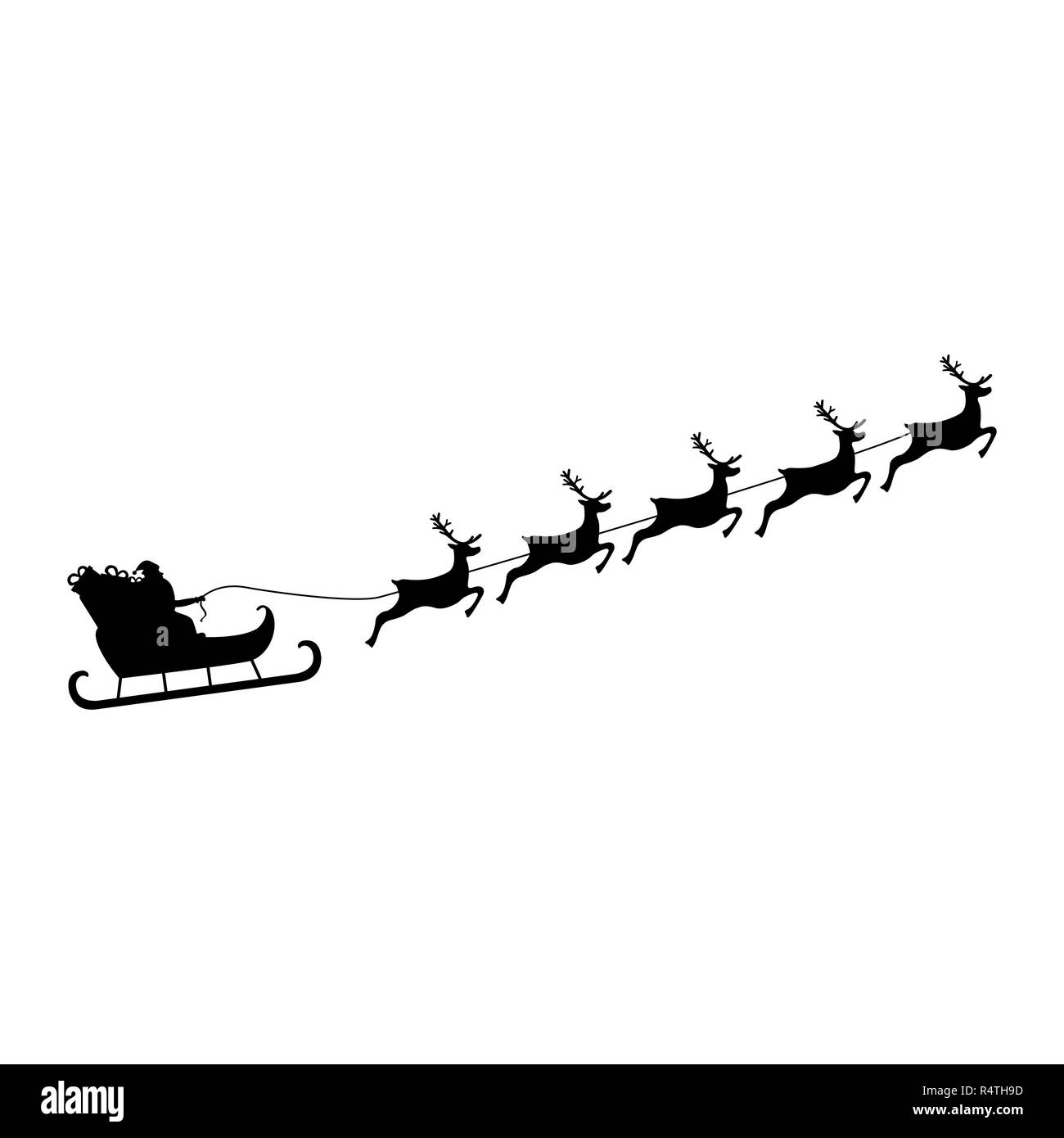 Santa Claus rides in a sleigh in harness on the reindeer  Stock Vector